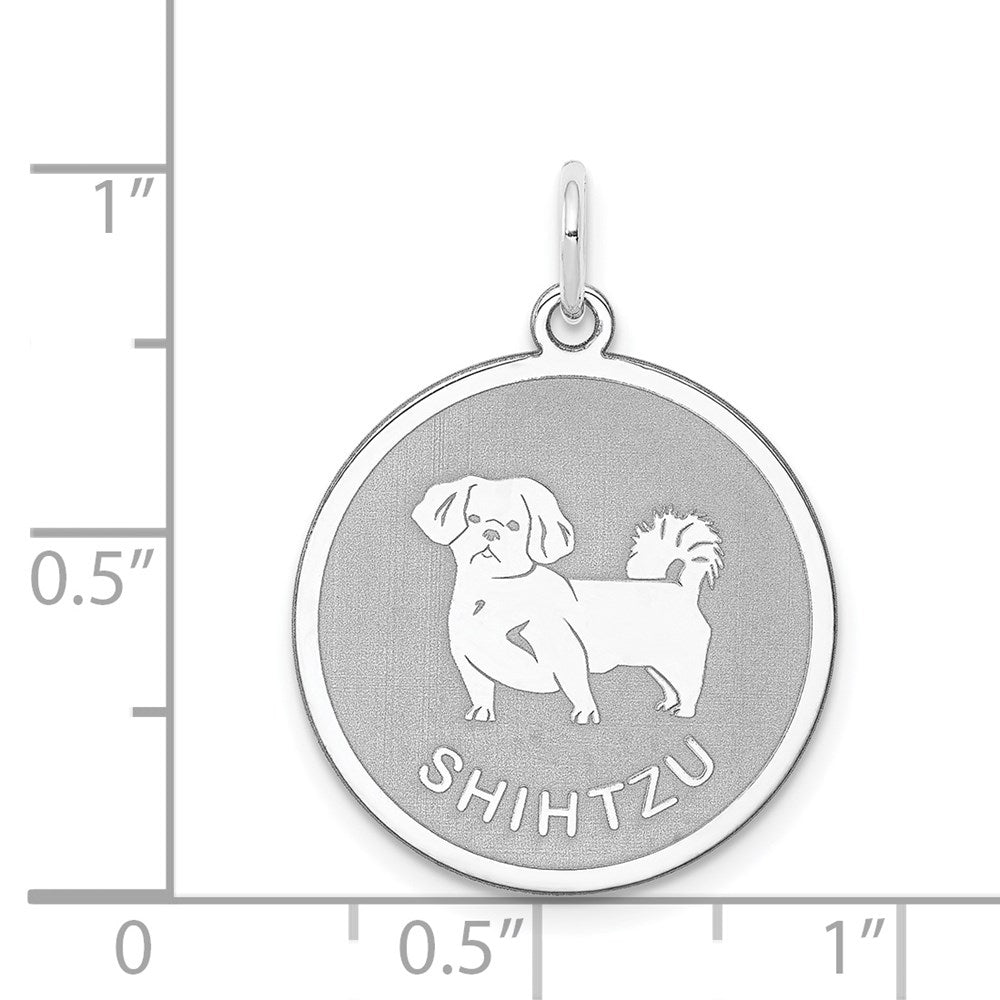 Sterling Silver Rhodium-Plated Shih Tzu Disc Charm