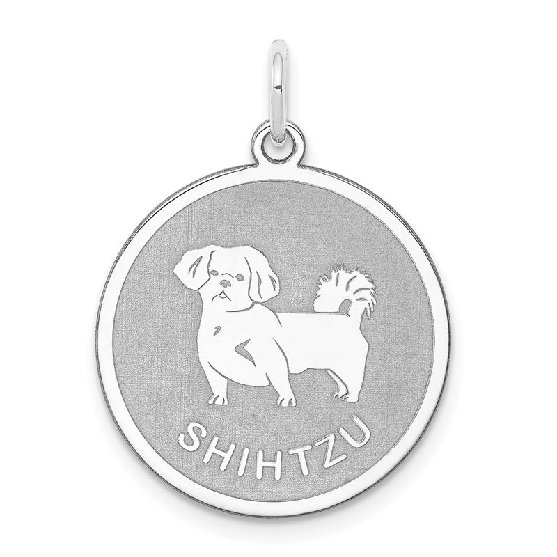 Sterling Silver Rhodium-Plated Shih Tzu Disc Charm