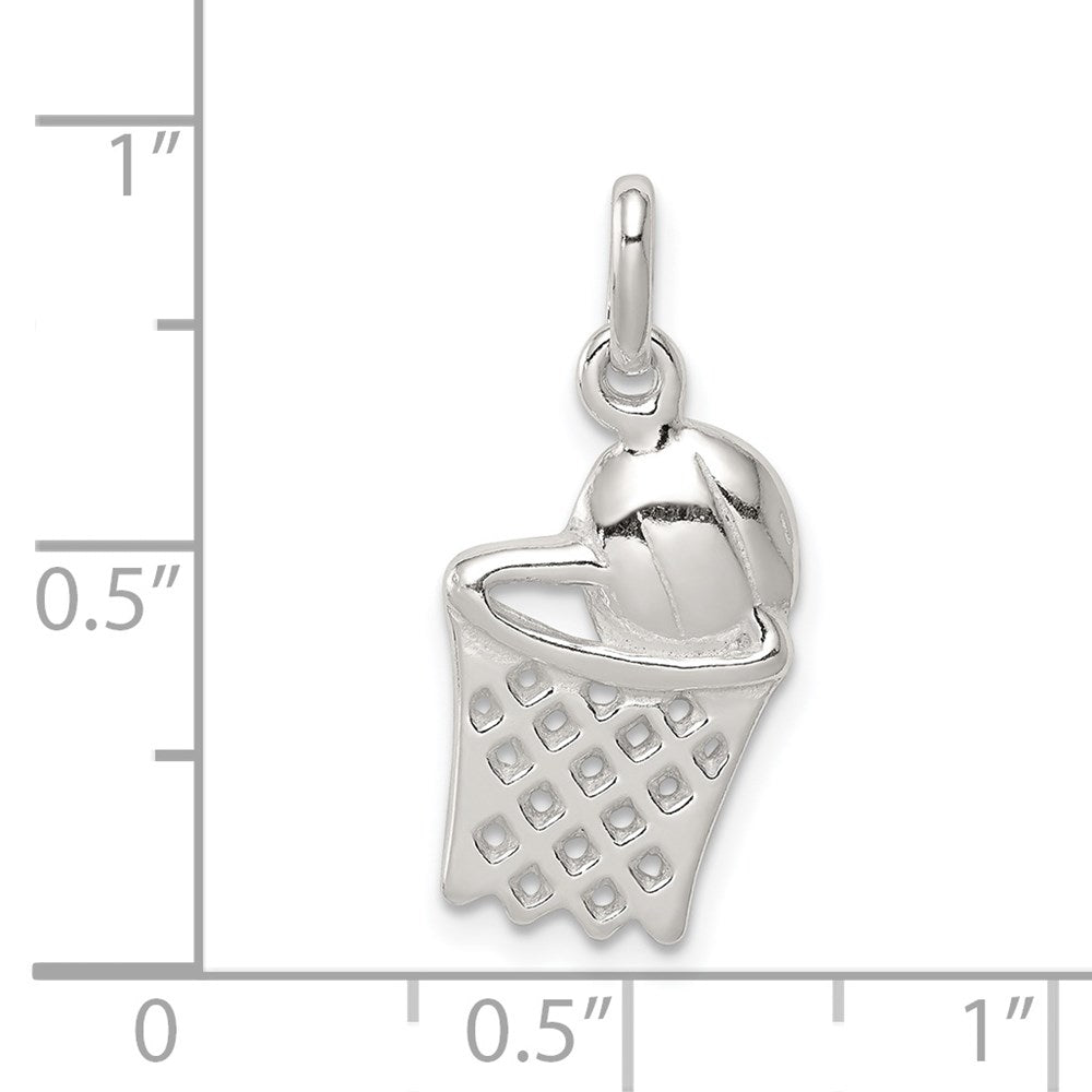 Sterling Silver Basketball In Hoop Charm