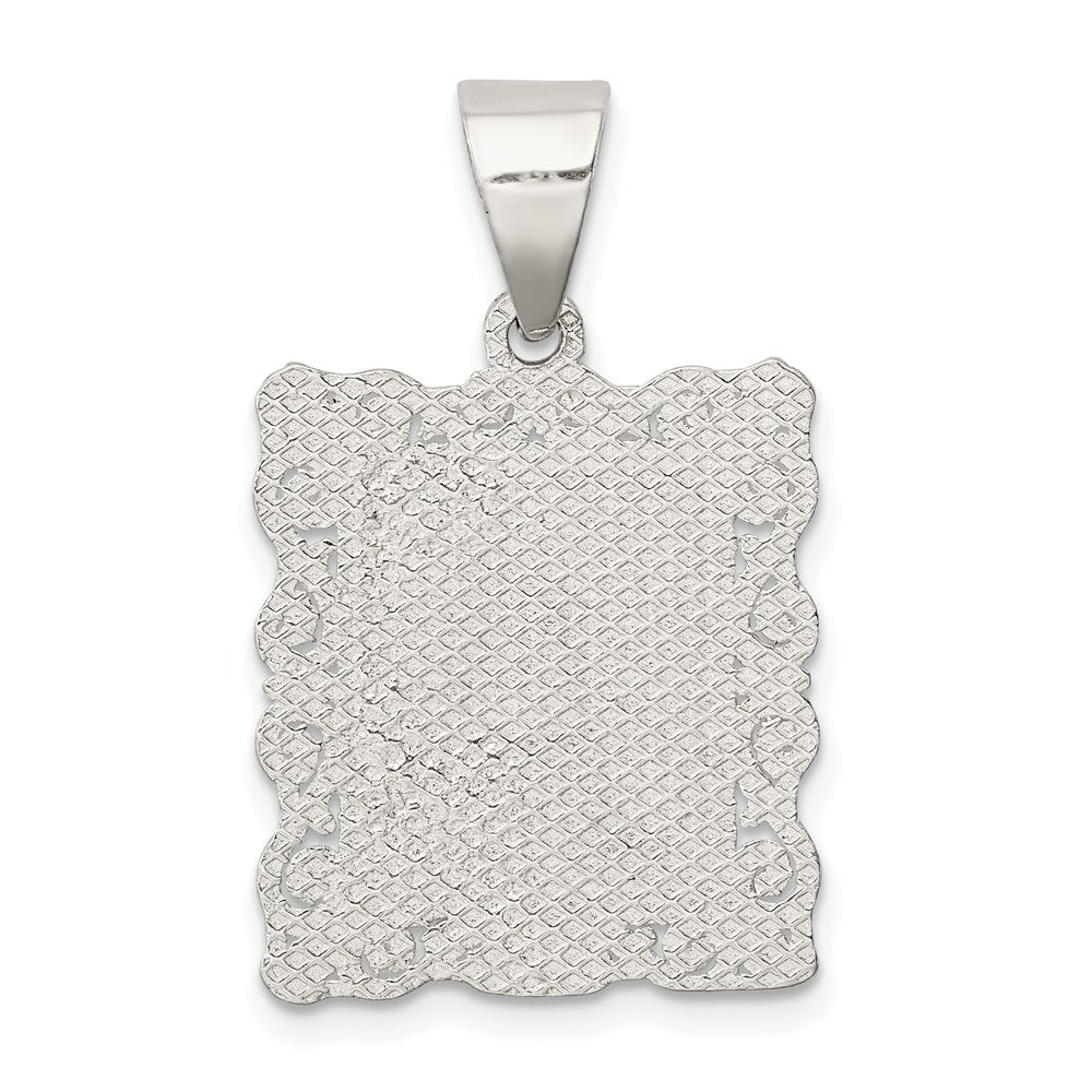 Sterling Silver Square Diamond-Cut Letter A Initial Pendant