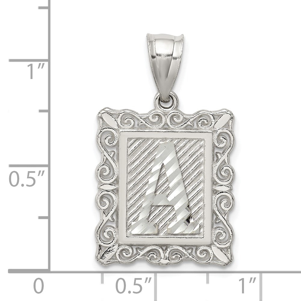 Sterling Silver Square Diamond-Cut Letter A Initial Pendant