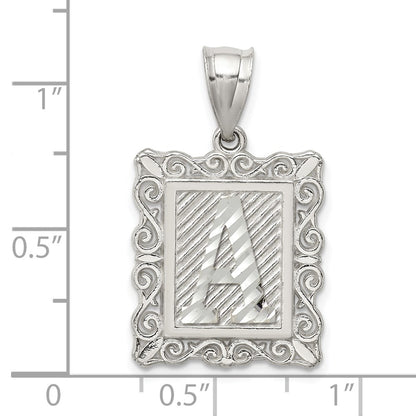 Sterling Silver Square Diamond-Cut Letter A Initial Pendant