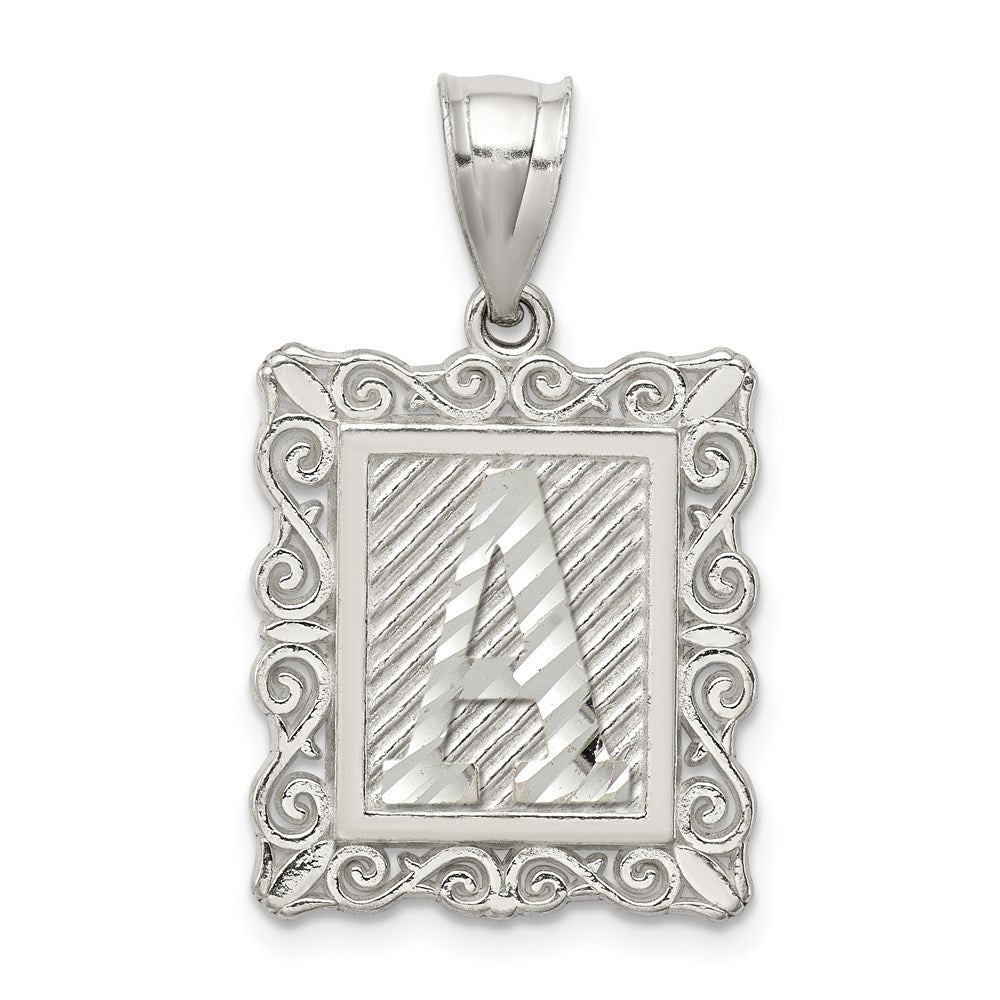 Sterling Silver Square Diamond-Cut Letter A Initial Pendant