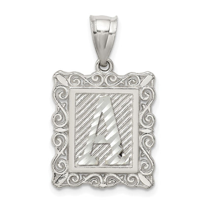 Sterling Silver Square Diamond-Cut Letter A Initial Pendant