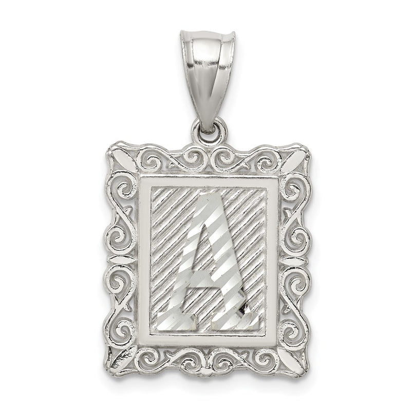 Sterling Silver Square Diamond-Cut Letter A Initial Pendant