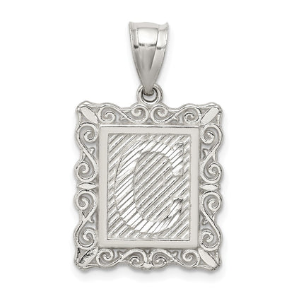 Sterling Silver Square Diamond-Cut Letter C Initial Pendant