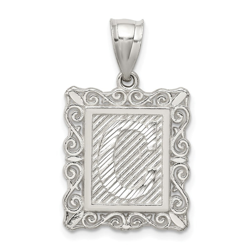 Sterling Silver Square Diamond-Cut Letter C Initial Pendant