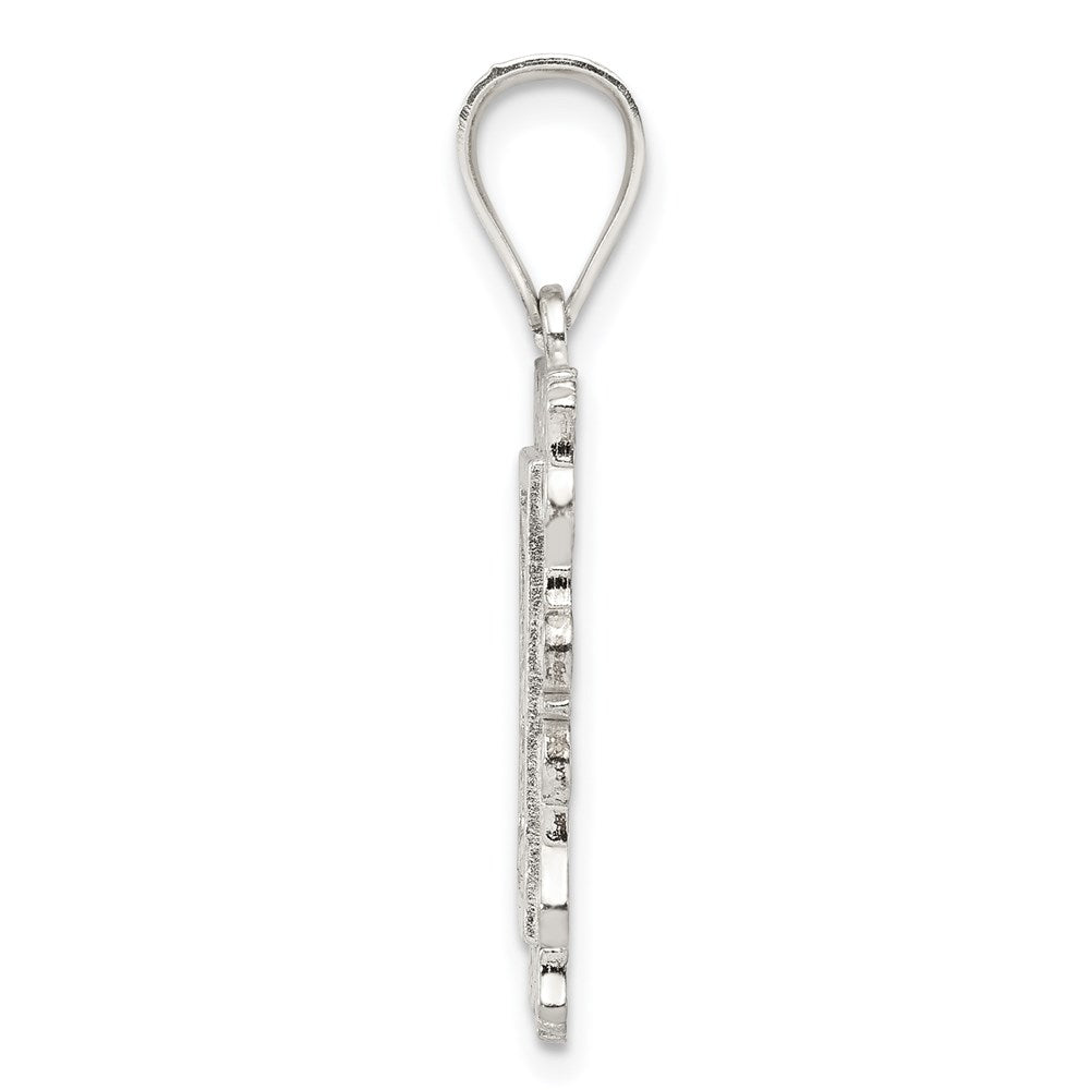 Sterling Silver Square Diamond-Cut Letter F Initial Pendant