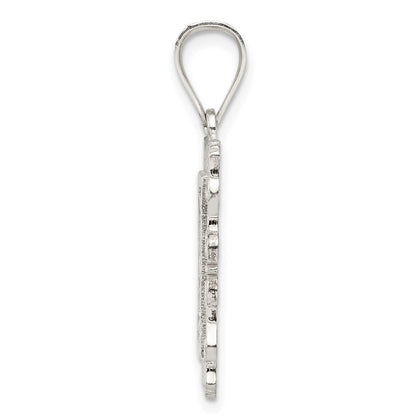 Sterling Silver Square Diamond-Cut Letter F Initial Pendant