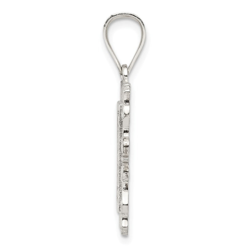 Sterling Silver Square Diamond-Cut Letter F Initial Pendant