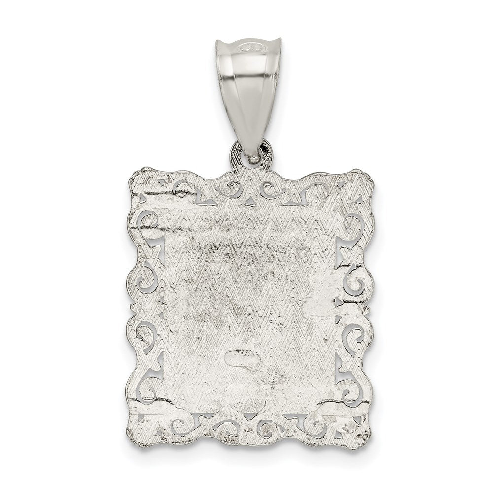 Sterling Silver Square Diamond-Cut Letter F Initial Pendant