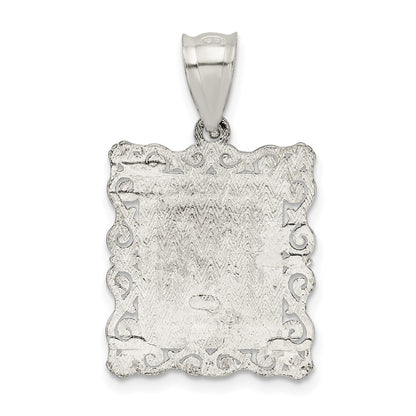 Sterling Silver Square Diamond-Cut Letter F Initial Pendant