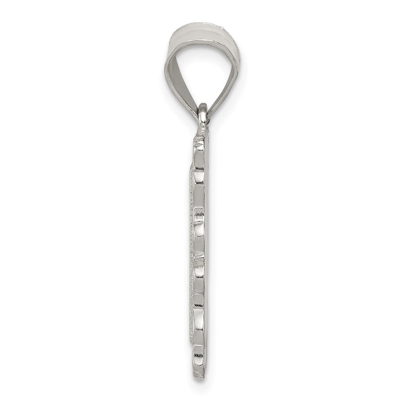 Sterling Silver Square Diamond-Cut Letter H Initial Pendant