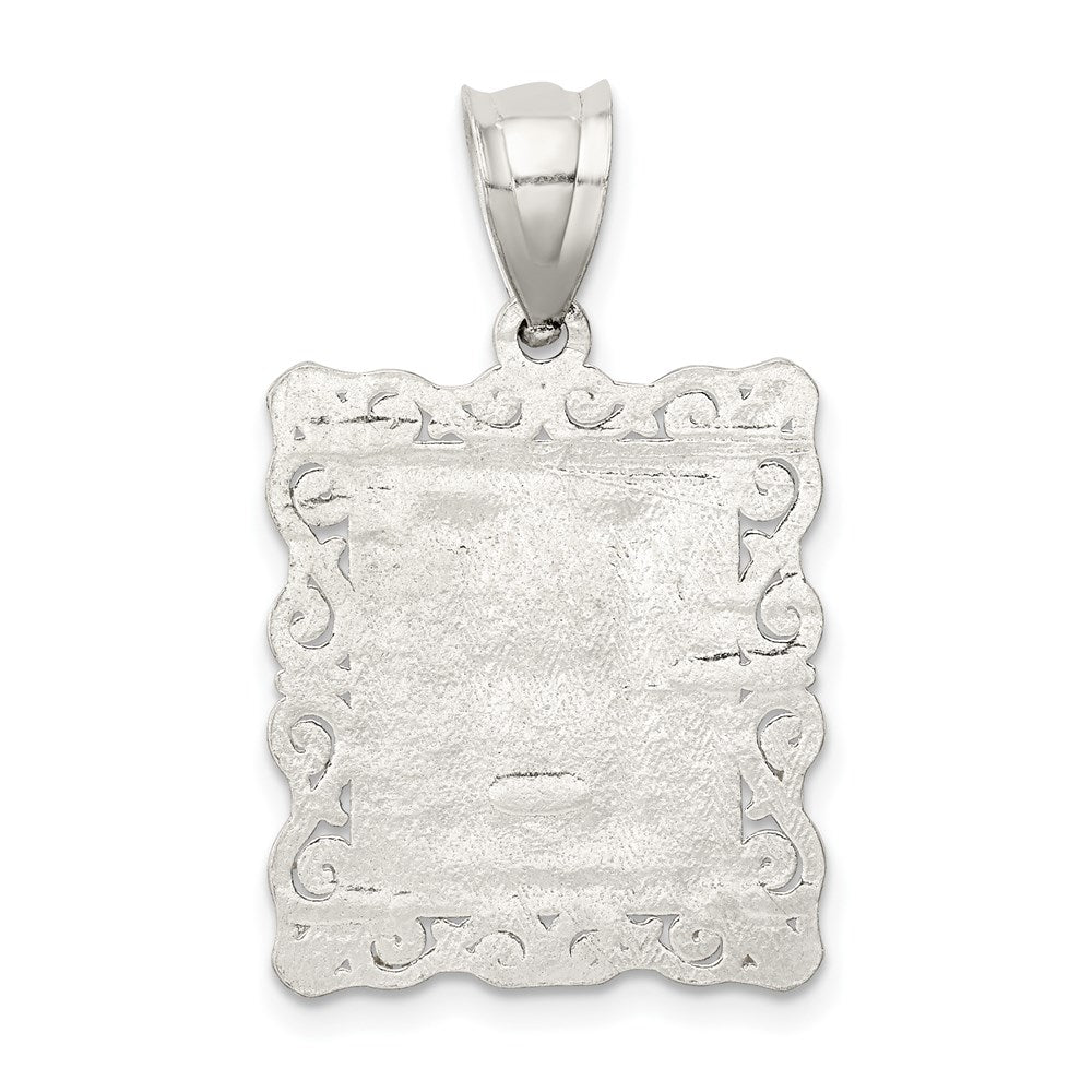 Sterling Silver Square Diamond-Cut Letter H Initial Pendant