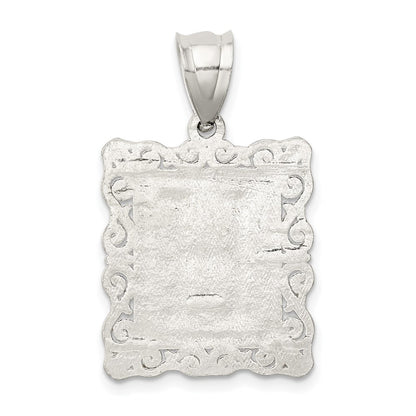 Sterling Silver Square Diamond-Cut Letter H Initial Pendant