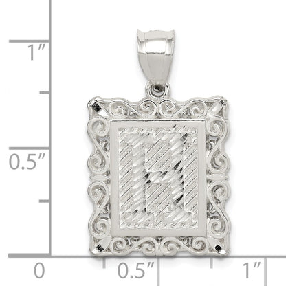 Sterling Silver Square Diamond-Cut Letter H Initial Pendant