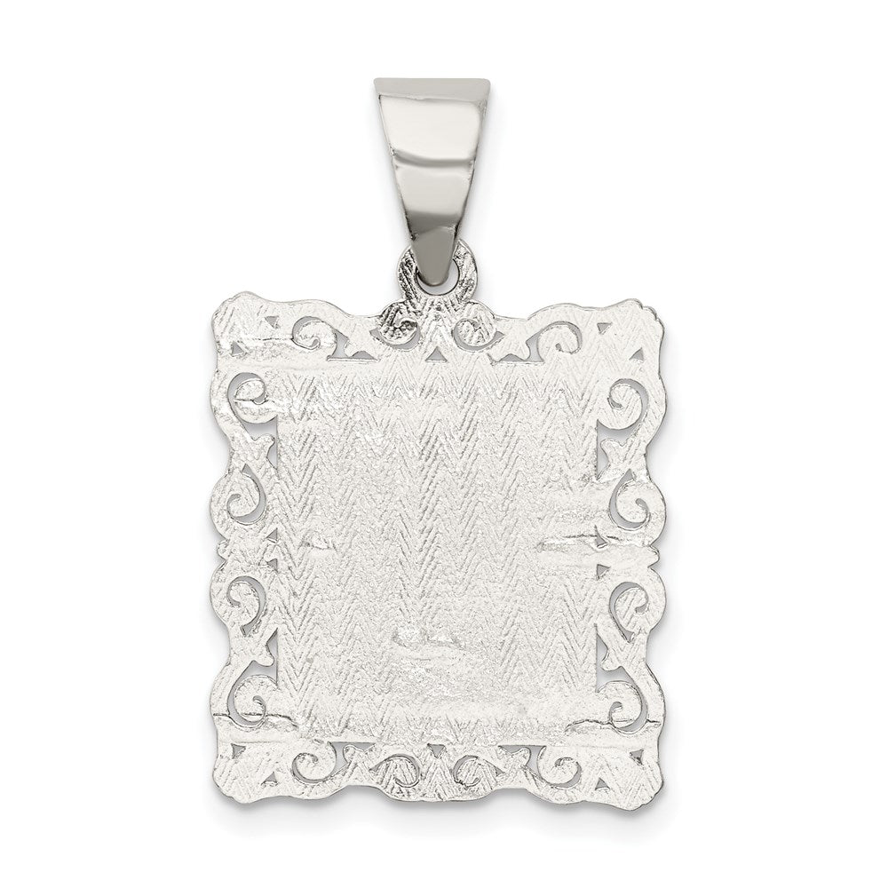 Sterling Silver Square Diamond-Cut Letter J Initial Pendant