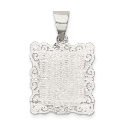 Sterling Silver Square Diamond-Cut Letter J Initial Pendant