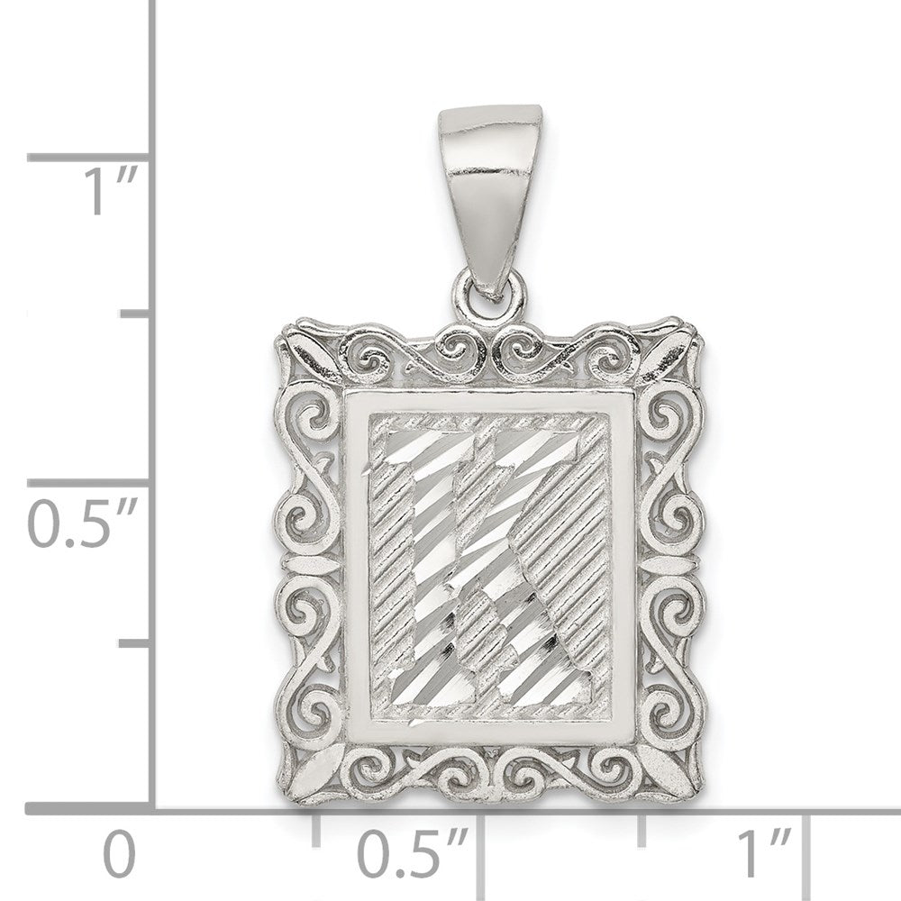 Sterling Silver Square Diamond-Cut Letter K Initial Pendant