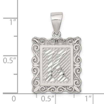 Sterling Silver Square Diamond-Cut Letter K Initial Pendant