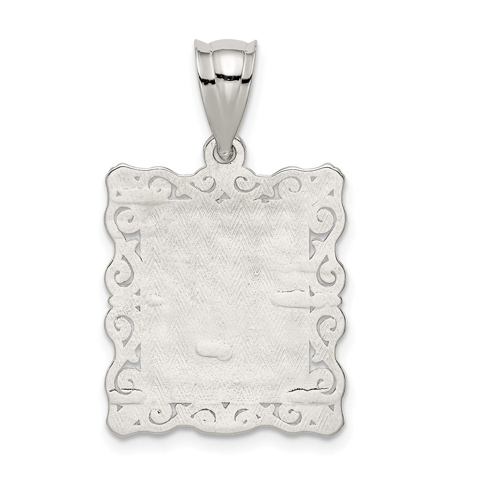 Sterling Silver Square Diamond-Cut Letter L Initial Pendant