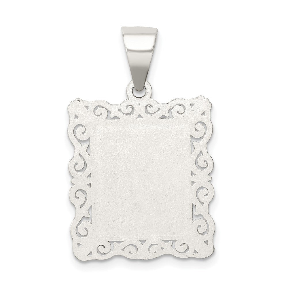 Sterling Silver Square Diamond-Cut Letter M Initial Pendant