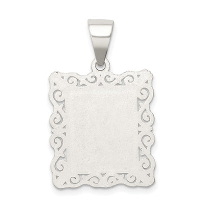 Sterling Silver Square Diamond-Cut Letter M Initial Pendant