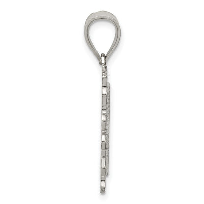 Sterling Silver Square Diamond-Cut Letter N Initial Pendant