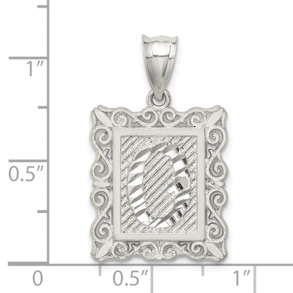 Sterling Silver Square Diamond-Cut Letter O Initial Pendant