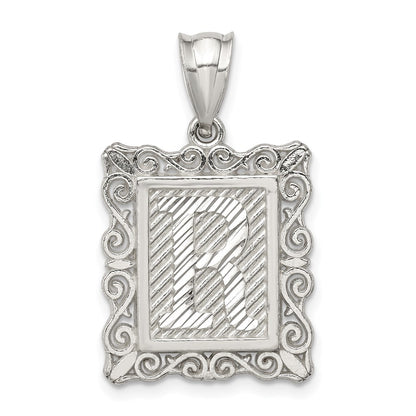 Sterling Silver Square Diamond-Cut Letter R Initial Pendant