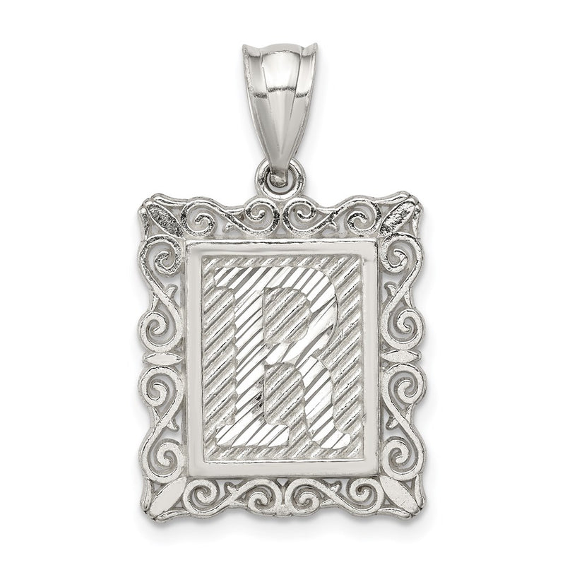 Sterling Silver Square Diamond-Cut Letter R Initial Pendant