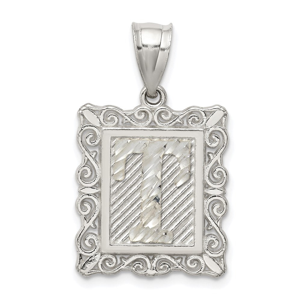 Sterling Silver Square Diamond-Cut Letter T Initial Pendant