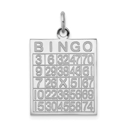 Sterling Silver Rhodium-Plated Bingo Card Polished Pendant