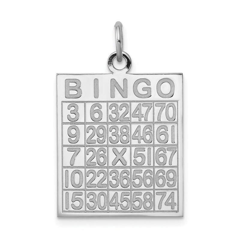 Sterling Silver Rhodium-Plated Bingo Card Polished Pendant