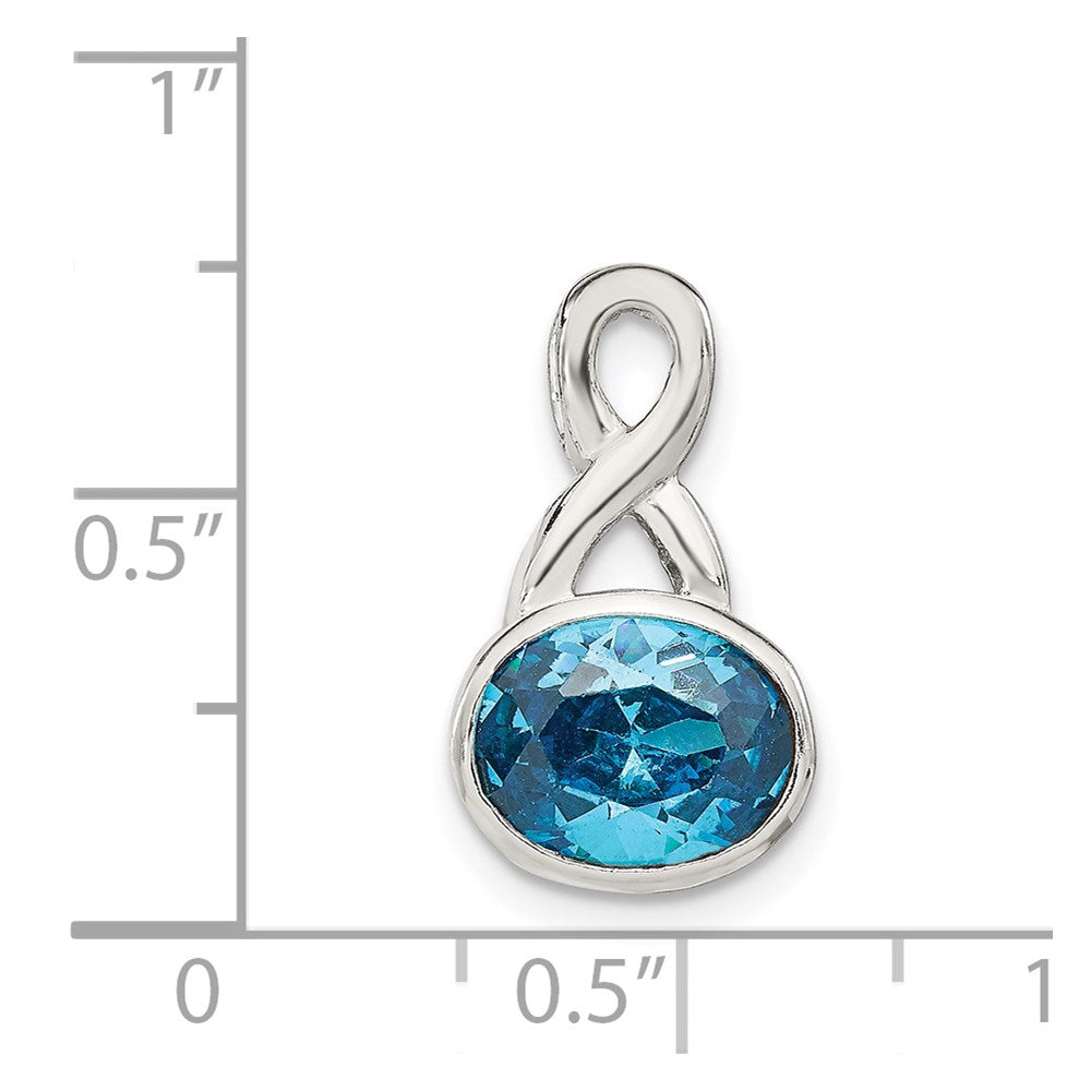 Sterling Silver Rhodium-Plated Blue Cz Chain Slide