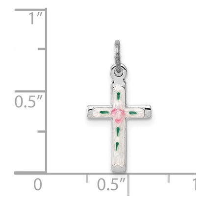 Sterling Silver Rhodium-Plated Enameled Cross Charm