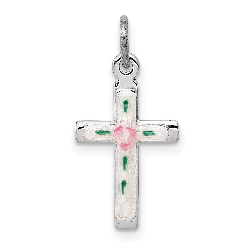 Sterling Silver Rhodium-Plated Enameled Cross Charm