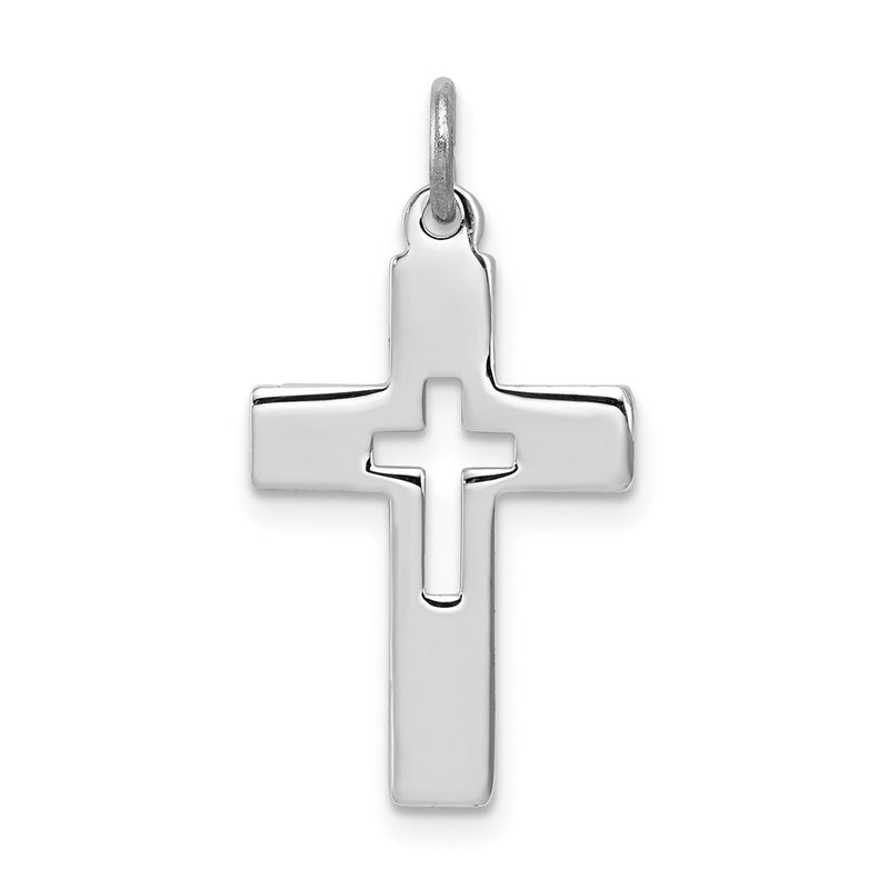 Sterling Silver Rhodium-Plated Cut-Out Cross Charm