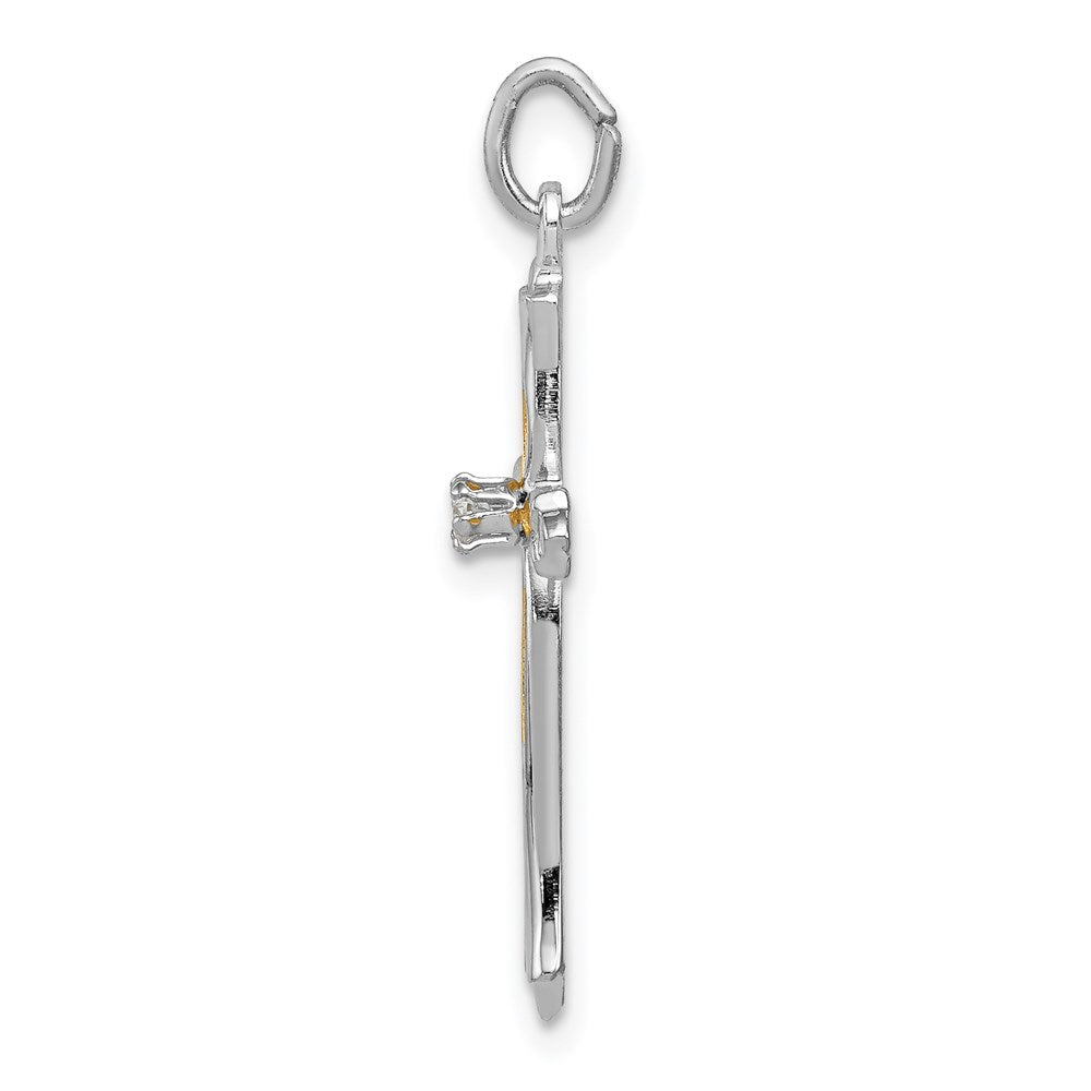 Sterling Silver Rhodium-Plated & Vermeil Cz Cross Pendant