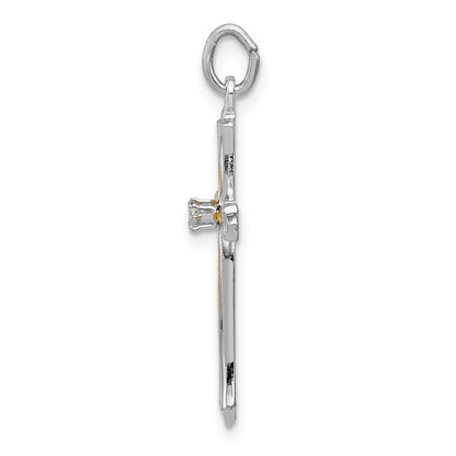 Sterling Silver Rhodium-Plated & Vermeil Cz Cross Pendant