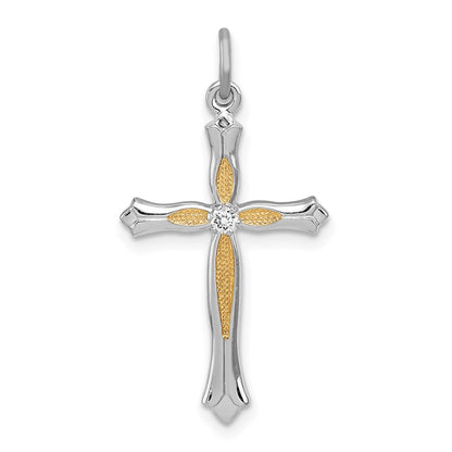 Sterling Silver Rhodium-Plated & Vermeil Cz Cross Pendant