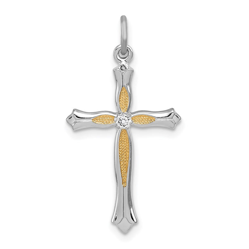 Sterling Silver Rhodium-Plated & Vermeil Cz Cross Pendant