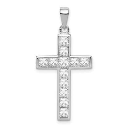 Sterling Silver Rhodium-Plated Cz Cross Pendant