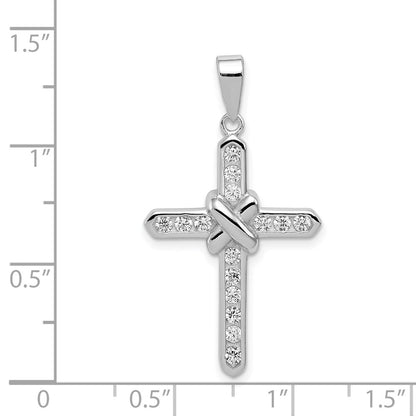 Sterling Silver Rhodium-Plated Cz Cross Charm