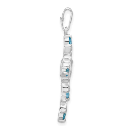 Sterling Silver Polished Blue & Clear Cz Fancy Cross Pendant