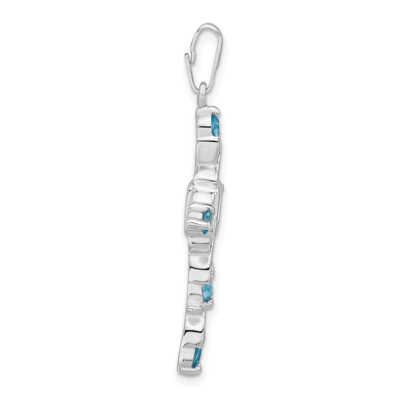 Sterling Silver Polished Blue & Clear Cz Fancy Cross Pendant