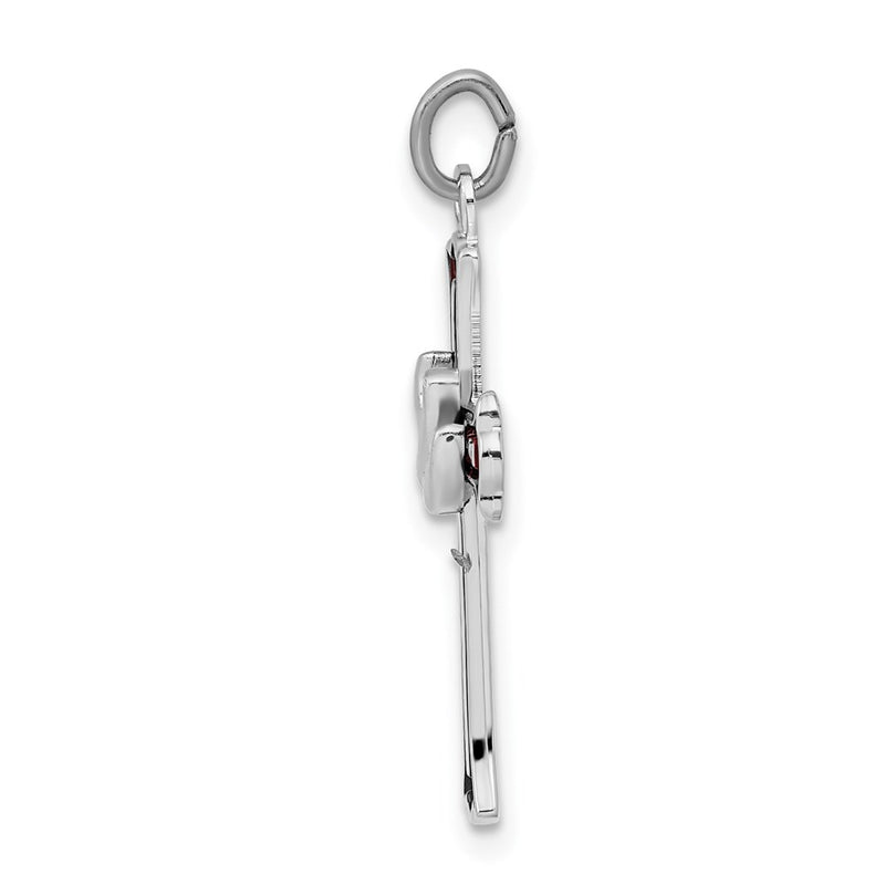 Sterling Silver Rhodium-Plated Enameled Cross W/Dove Charm