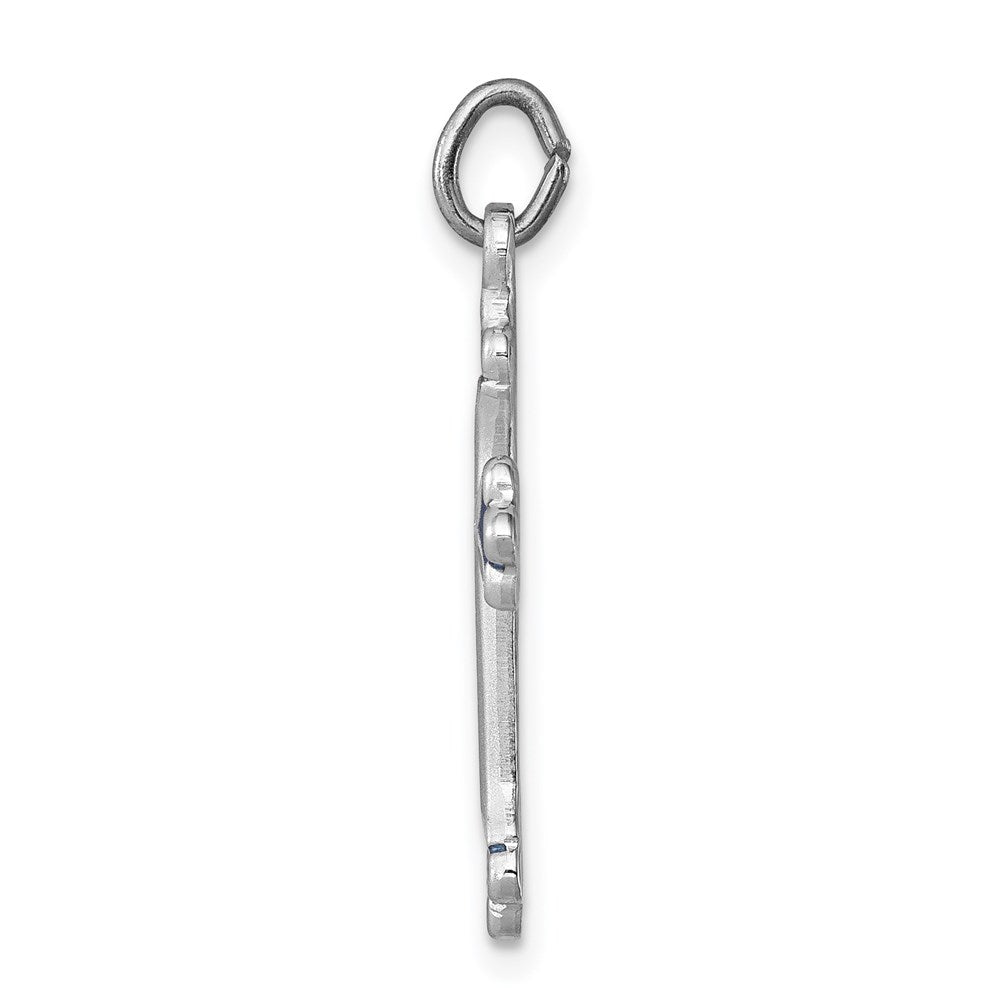 Sterling Silver Rhodium-Plated Blue Enameled Budded Cross Charm