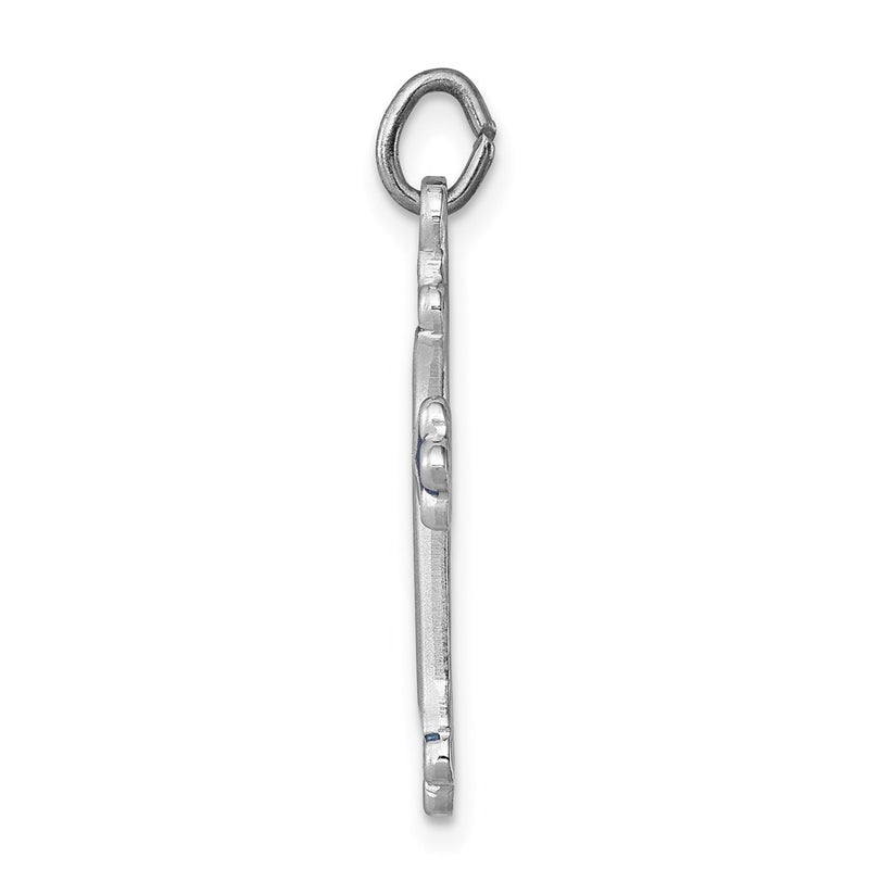 Sterling Silver Rhodium-Plated Blue Enameled Budded Cross Charm