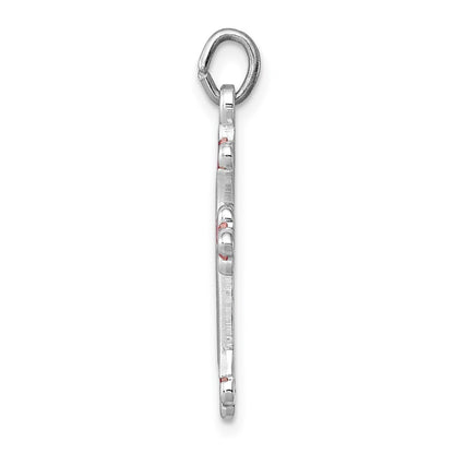 Sterling Silver Rhodium-Plated Pink Enameled Budded Cross Charm